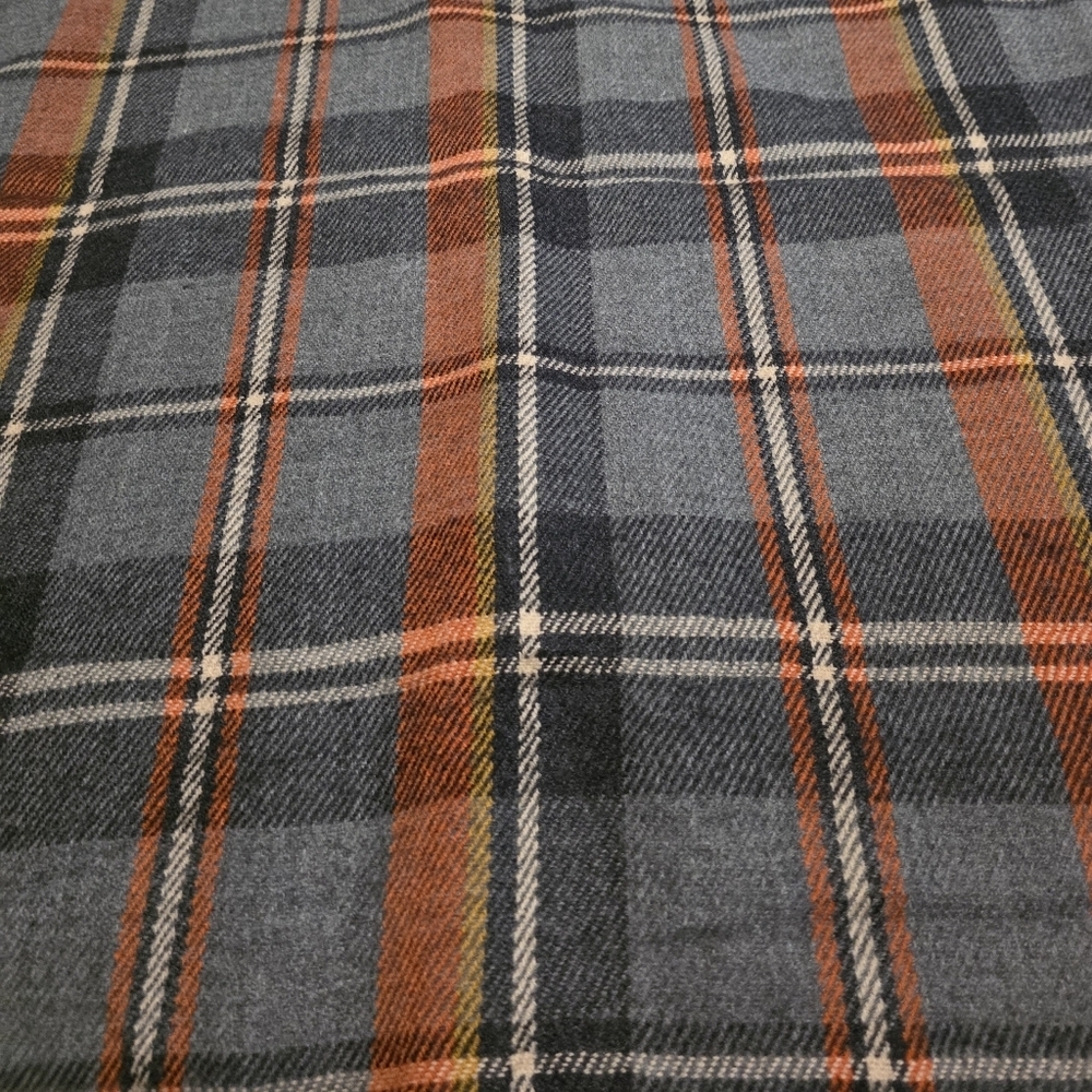 Plaid Pattern Shawl/Throw Over Gray, Orange, Yellow With Frenge